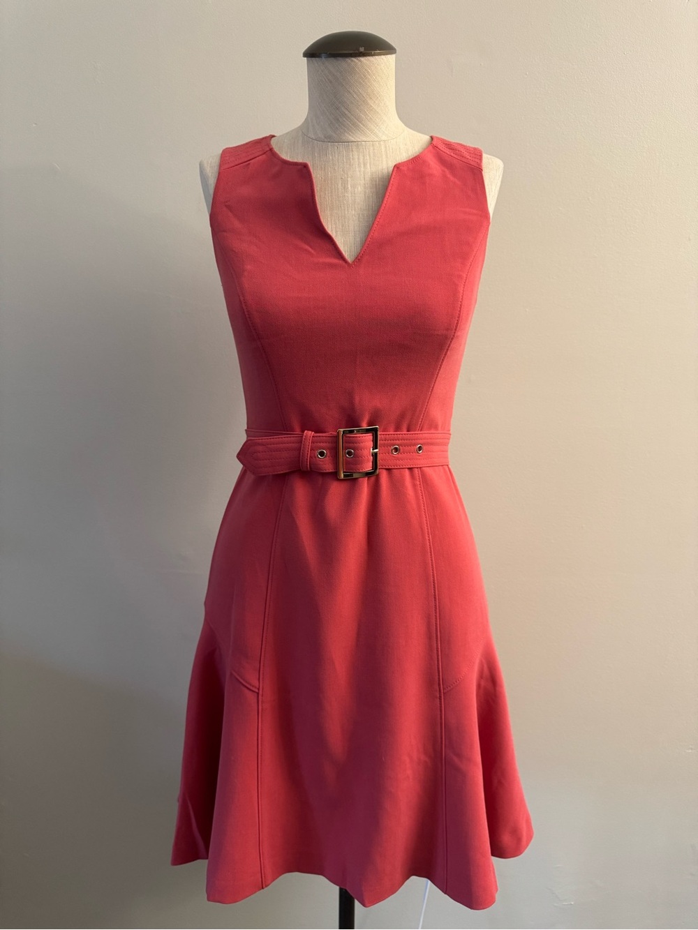 White House Black Market Coral Sleeveless Belted Dress